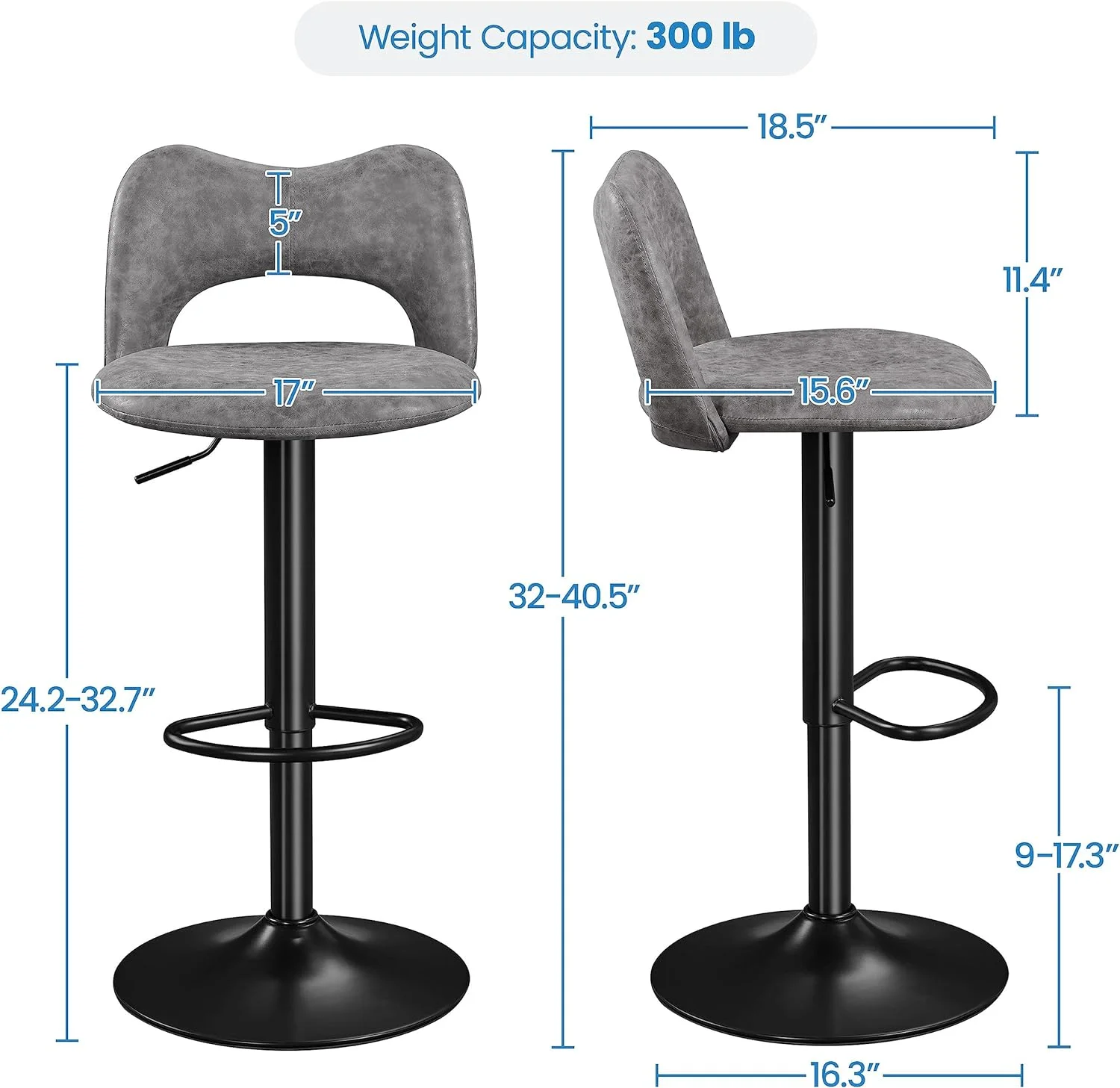 Bar Stools Set of 4 Tall Bar Stools Swivel Counter Height Stools Kitchen Island Chairs Height Adjustable Stools for Home Bar Kitchen,Grey