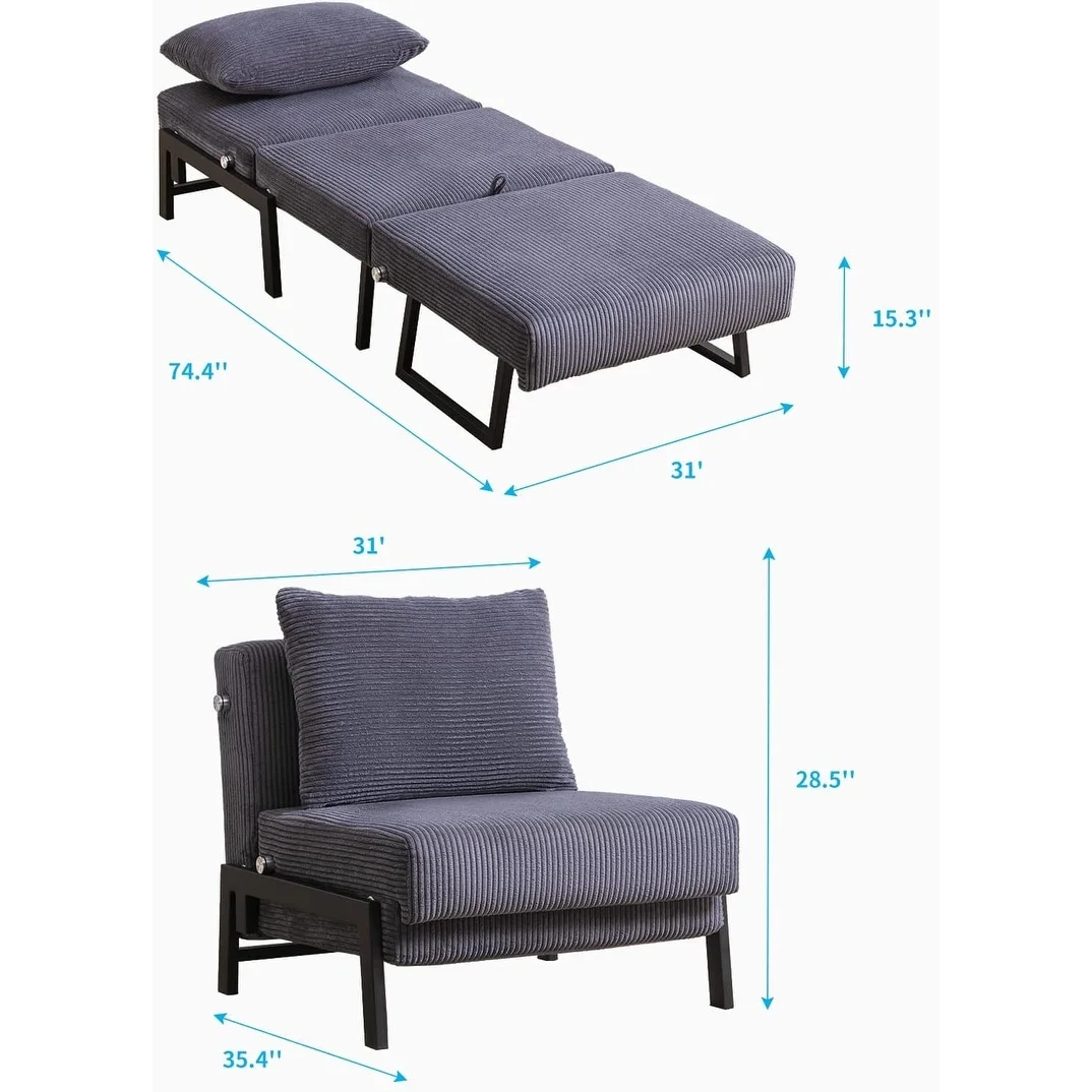 Mixoy Foldable Sleeper Sofa Bed, Fold Out Chair Bed Dark Grey