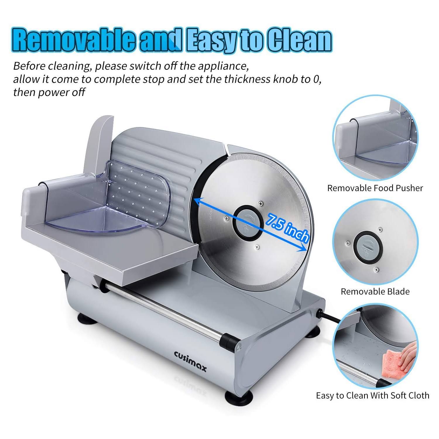 Cusimax Meat Slicer 200W Electric Deli Food Slicer, Silver