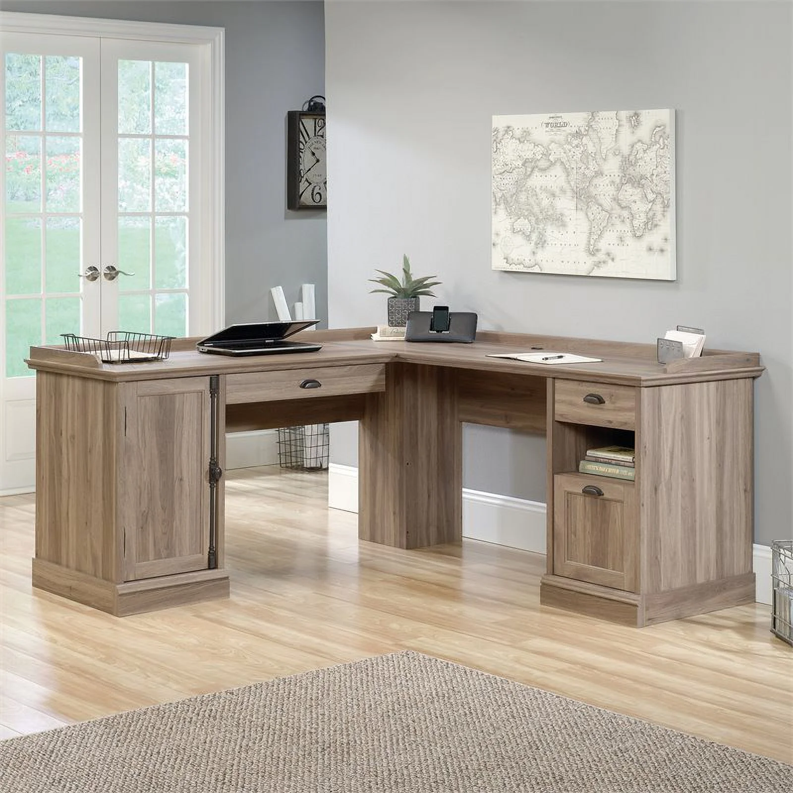 Sauder Barrister Lane L-Desk, Salt Oak Finish