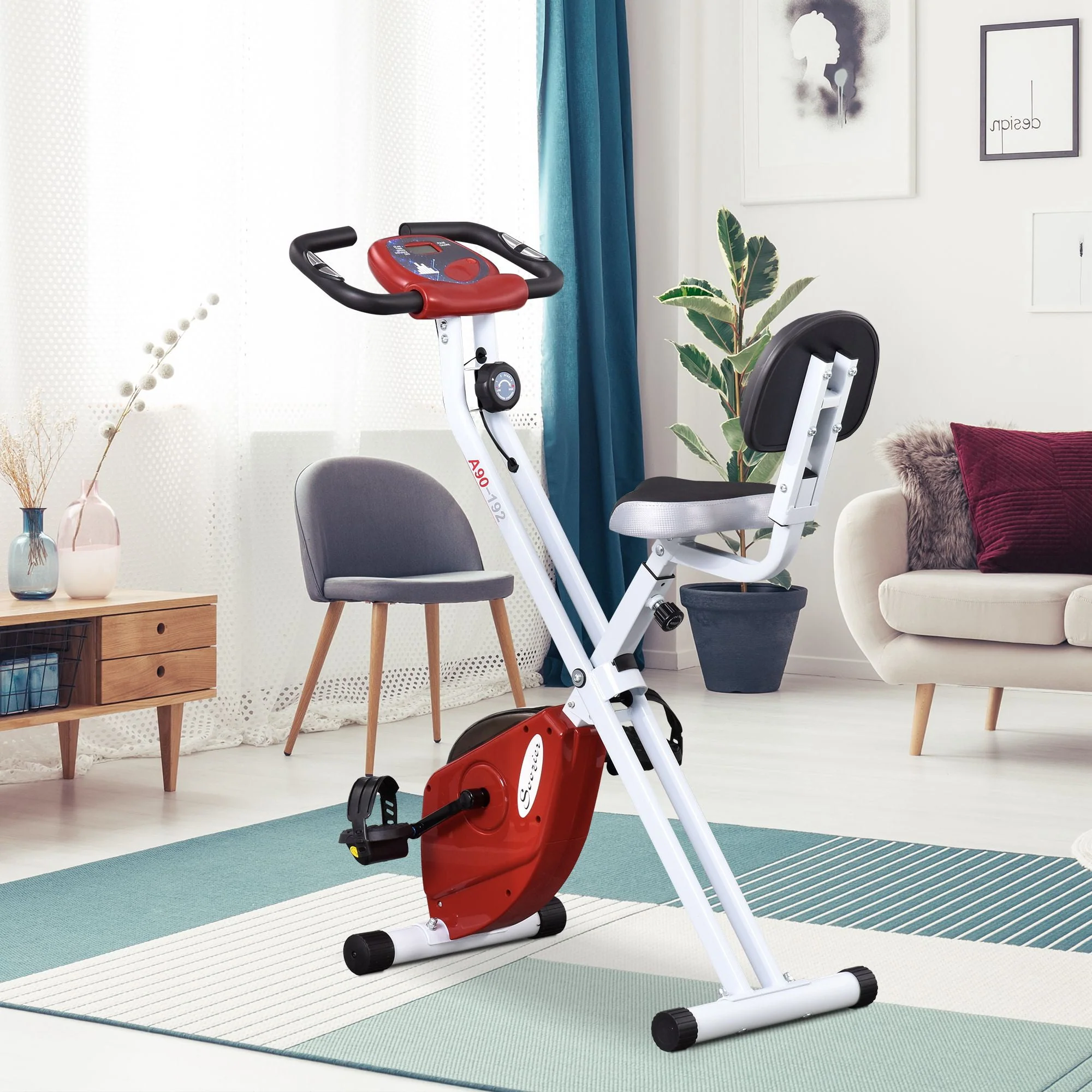 Soozier Folding Upright Training Stationary Indoor Bike with 8 Levels of Magnetic Resistance for Aerobic Exercise