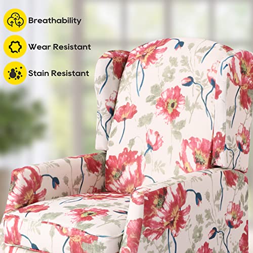 Wingback Recliner Chair with Massage and Heat, Tufted Fabric Pushback Recliner Chair, Wingback Chair with Remote Control, Padded Cushion, Wooden Legs, Small Recliners for Small Spaces