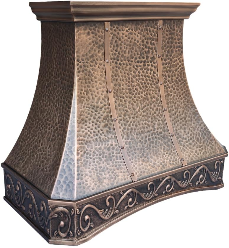 CT Copper Tailor Arched Copper Vent Hood Island Mount,36'' W,48''H, 610 CFM Exhaust Fan,Stainless Steel Vent,LED Light,Dishwasher-Safe Baffle Filters,VH26TRA1