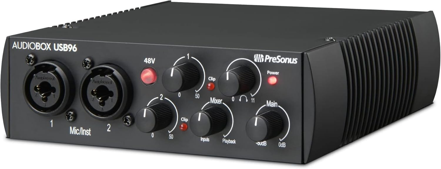 PreSonus AudioBox USB 96 25th Anniversary Edition 2x2 USB 2.0 Audio Interface with Headphones and Cable Bundle (3 Items)