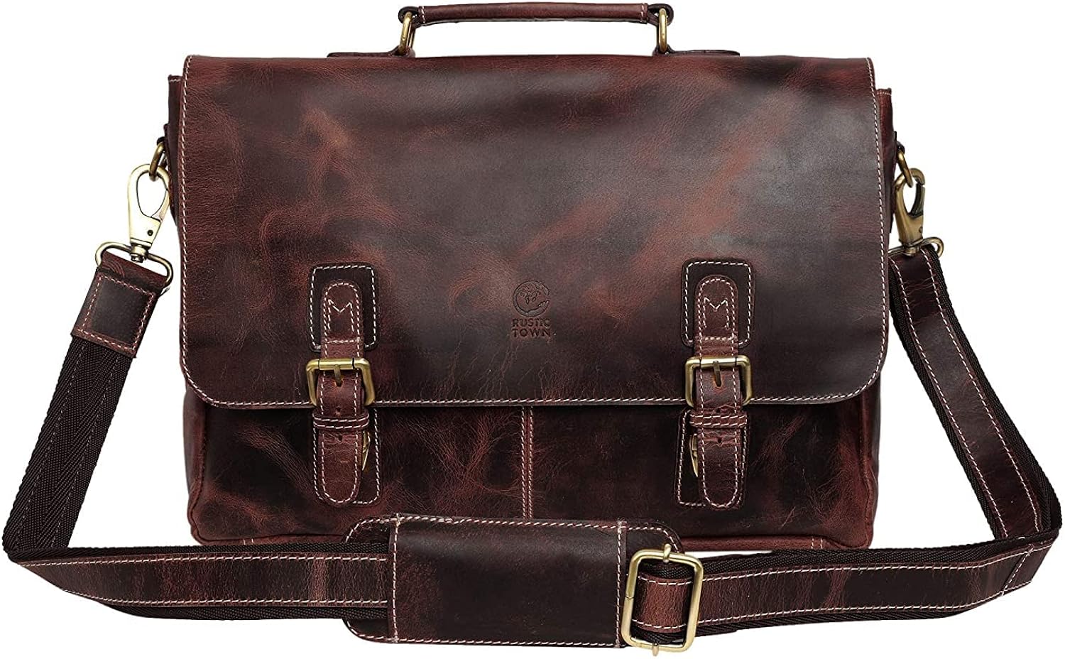 Leather Laptop Messenger Bag for Men - Top Grain Leather Briefcase Computer Satchel Office Crossbody Bag by Rustic Town