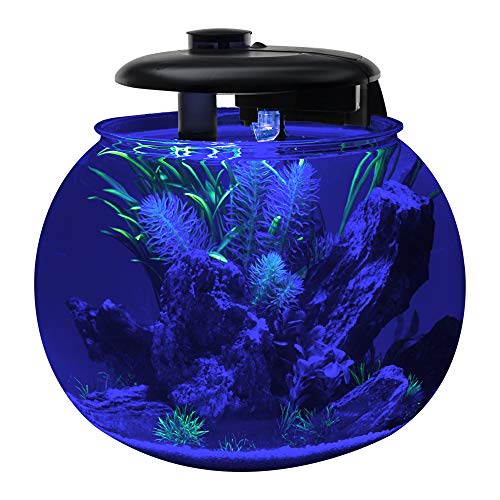 Penn-Plax AquaSphere 360 Large Bowl-Shaped Aquarium for Freshwater and Saltwater Setups – Fully Integrated Filtration System and LED Light Display - Durable Polycarbonate