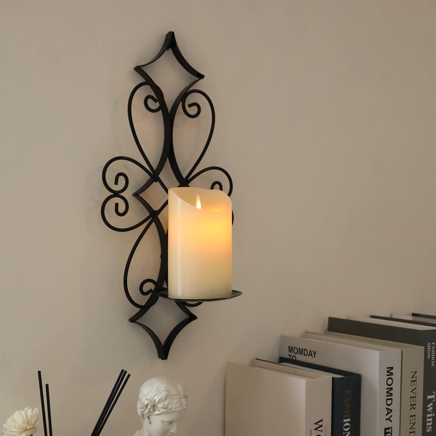 NIKKAPOETRY Wall Candle Sconces Holder Set of 2- Metal Candle Wall Sconces for Living Room Bedroom Dining Room Wall Decorations ,Black