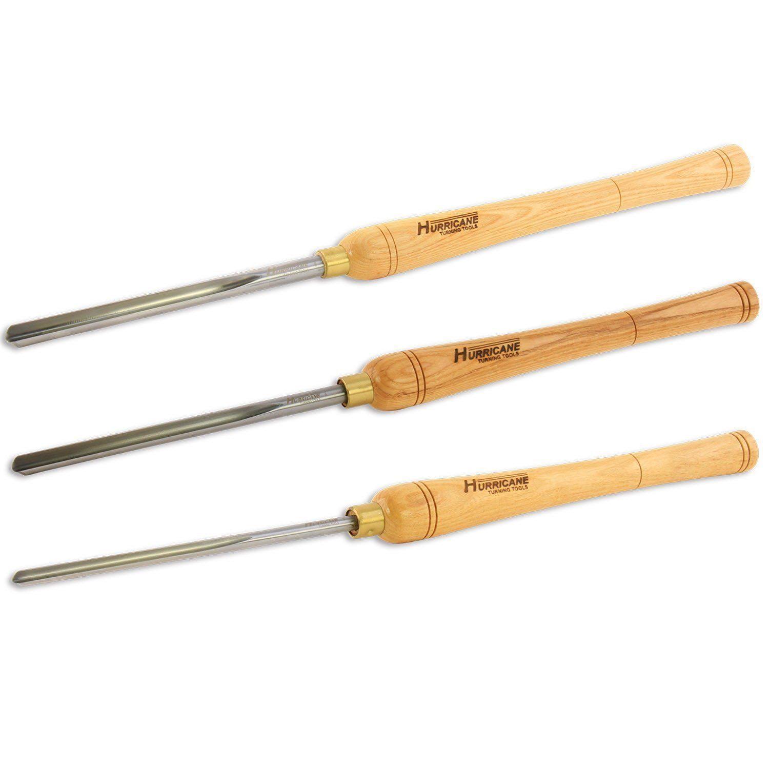 Hurricane Turning Tools, Woodturning Three Piece Bowl Gouge Set, 1/4 Inches Flute, 3/8 Inches Flute, and 1/2 Inches Flute, High