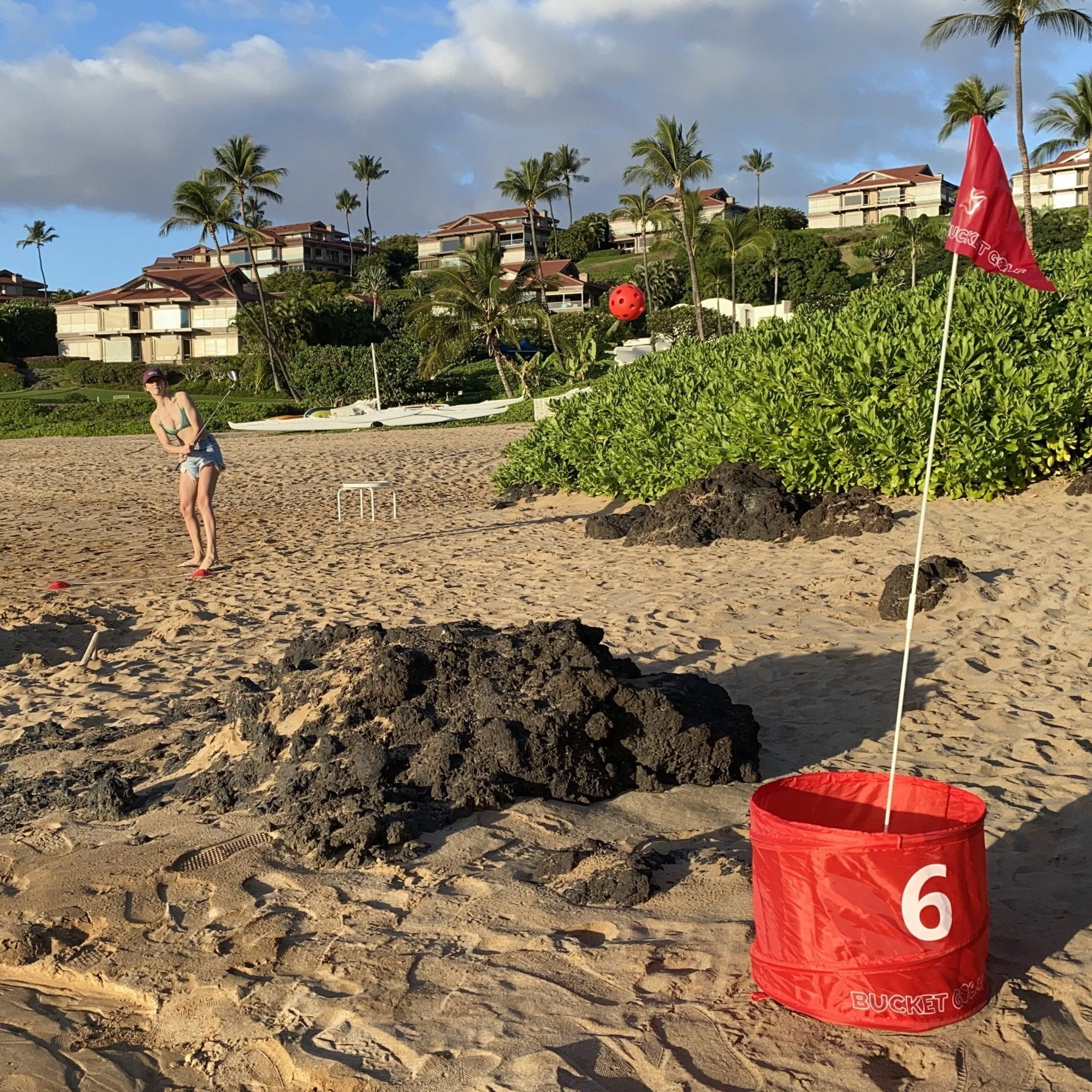 Bucketgolf the Ultimate Backyard Golf Game for Kids and Adults. Red (6 Hole)
