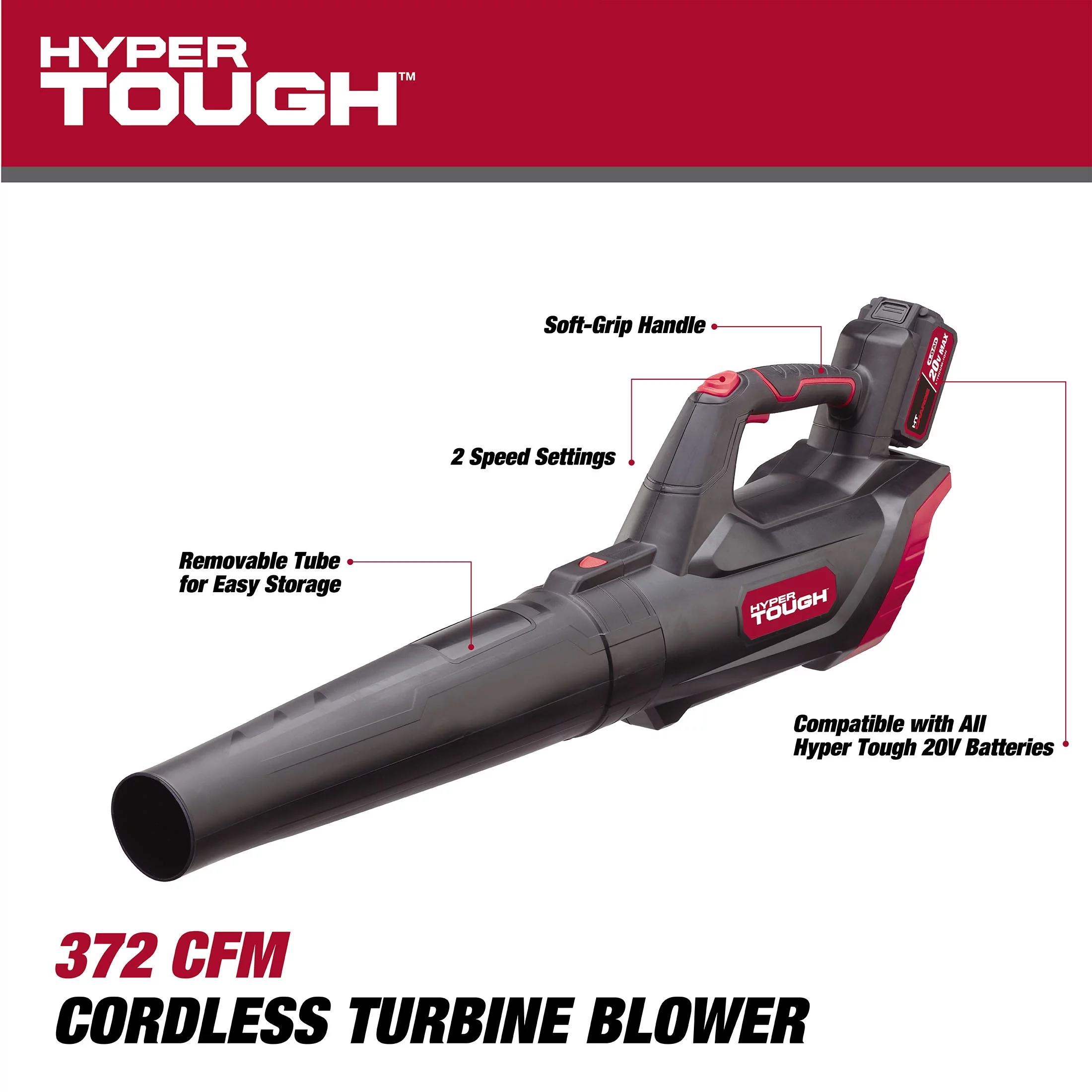 Hyper Tough 20V Max 90 mph 372 CFM 20V 4.0Ah Cordless Handheld Blower