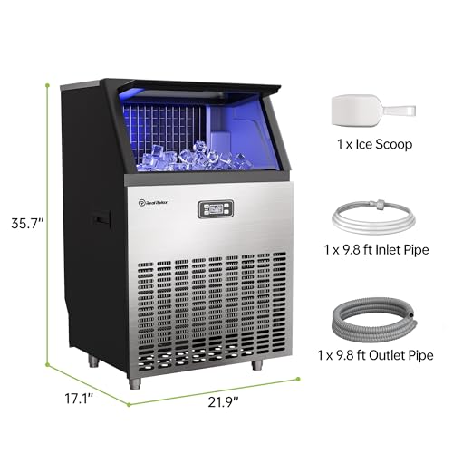 Real Relax Commercial Ice Maker Machine, 400 lbs /24 h, 330 lbs Storage Bin, Industrial Ice Machine, Stainless Steel, Automatic Cleaning, Perfect for Bar/Cafe/Restaurant, with Ice Shovels