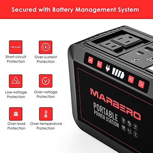 MARBERO Portable Power Station 88Wh Camping Lithium Battery Solar Generator Fast Charging with AC Outlet 120W Peak Power Bank(Solar Panel Optional) for Home Backup Outdoor Emergency RV Van Hunting