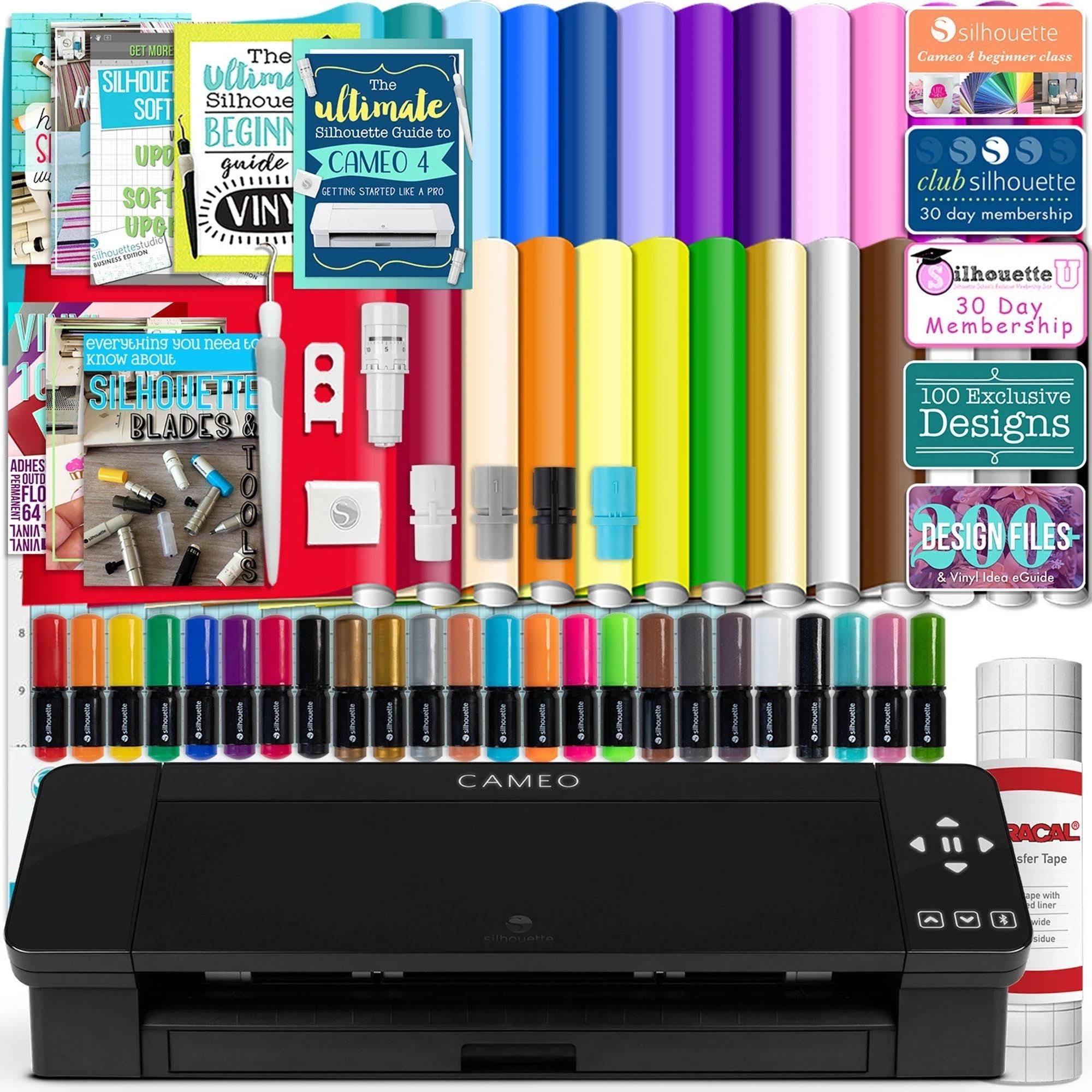 Silhouette Black Cameo 4 with 26 Oracal Glossy Sheets, Guides, 24 Sketch Pens and More