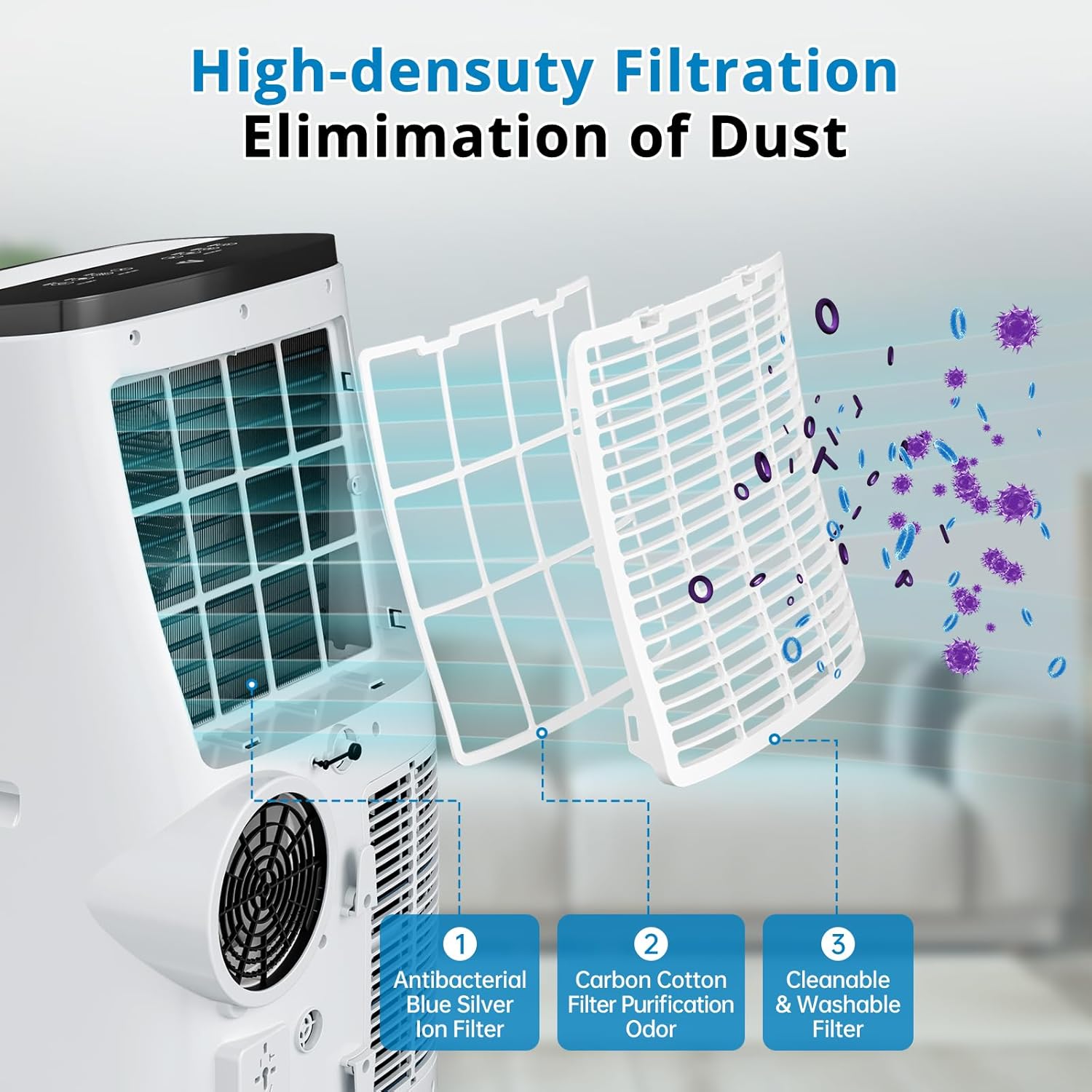 8000BTU Portable Air Conditioners, 3 IN 1 Portable AC Unit with Dehumidifier and Fan, up to 350Sq. Ft. Low Noise For Bedroom, Living Room, Office.