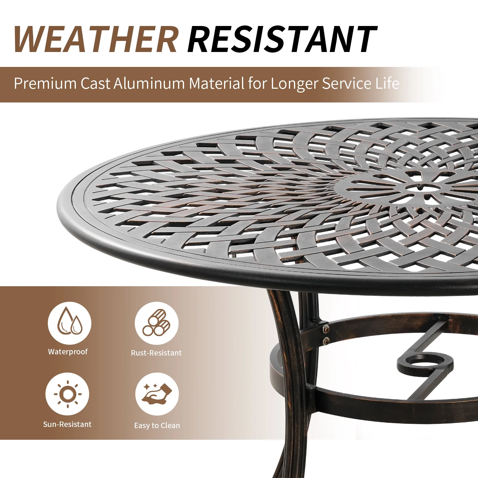 PATIO-IN 5 Piece Outdoor Patio Dining Sets Cast Aluminum Bistro Round Table and Chair Set with Umbrella Hole,Patio Furniture Set for Garden,Bronze
