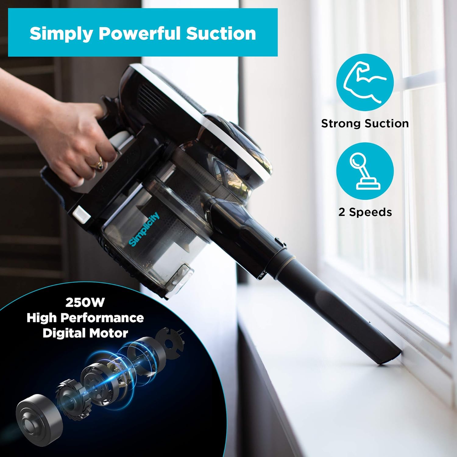 Lightweight Cordless Vacuum Cleaner by Simplicity, One-Click Cordless Stick Vacuum for Carpet and Hardwood Floors, S65S