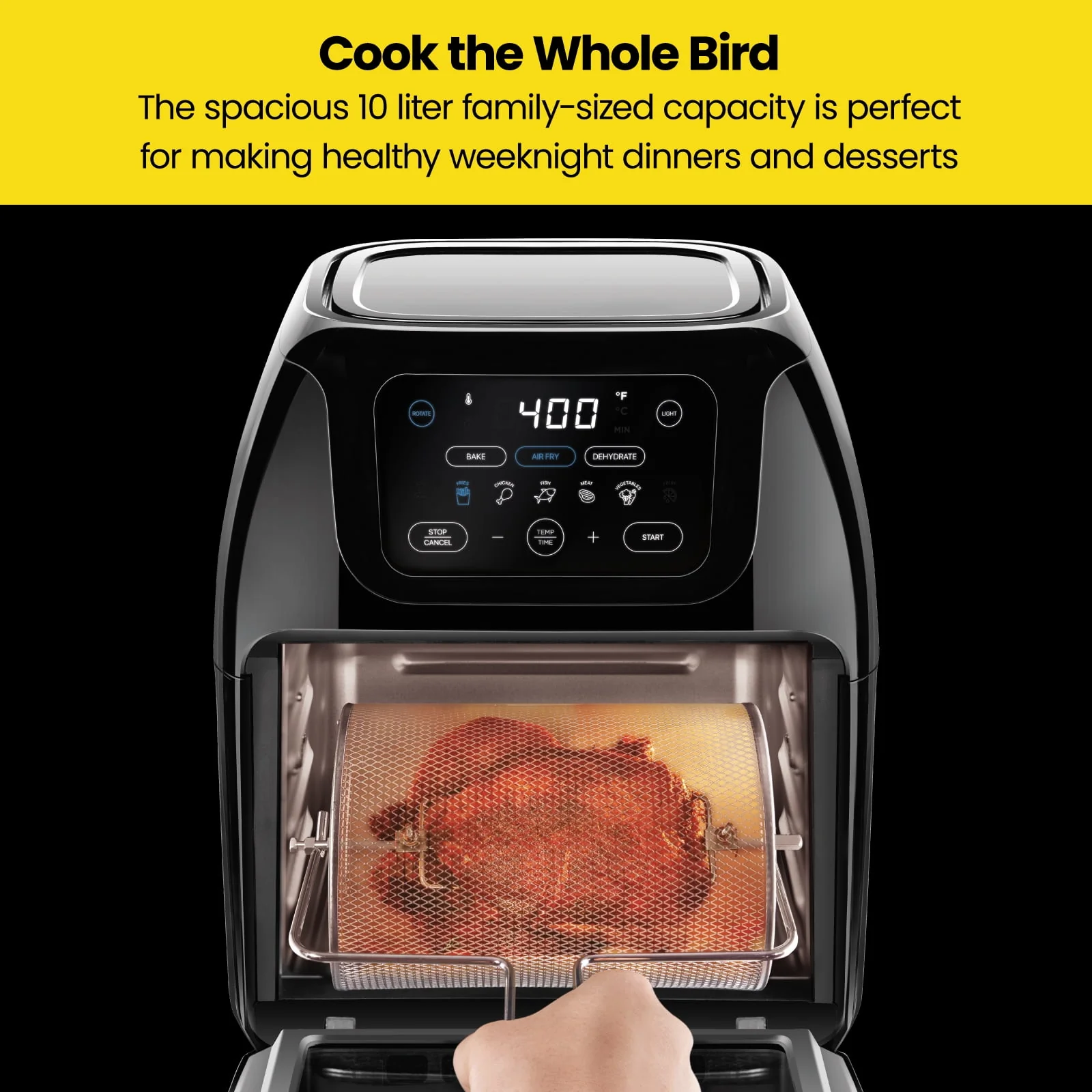 Chefman Multifunctional Digital 10 Qt. Air Fryer+ Rotisserie, Fry, Roast & Bake, 17 Presets - Black, New