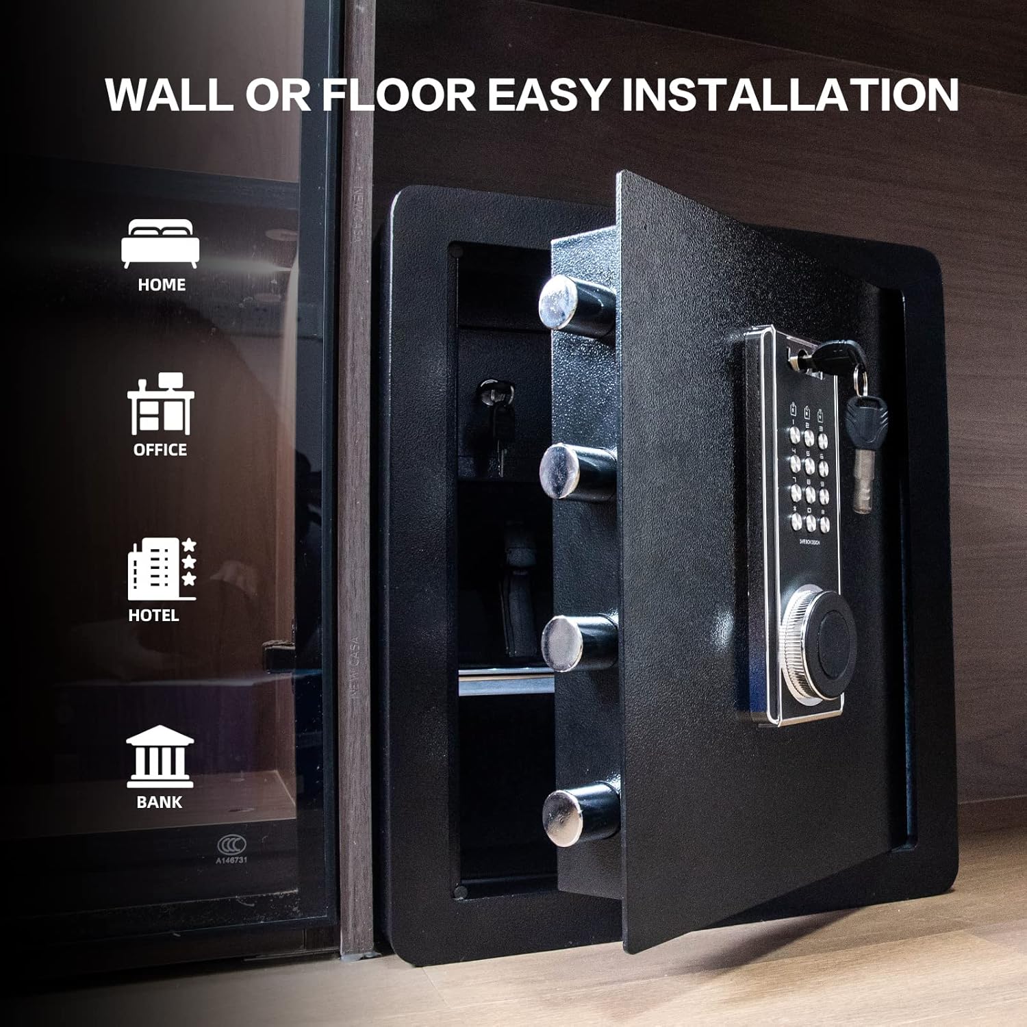 2.05 Cub Security Safe and Safe Box with Digital Keypad,Fireproof Safe with Inner Cabinet LED Light,Money Safe box for Home Hotel Business
