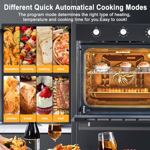 Electric Single Wall Oven 24 Inch, Built-In Electric Ovens With 5 Cooking Functions, Wall Oven, Mechanical Knob Control
