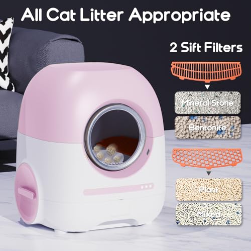 Self Cleaning Cat Litter Box, Automatic Cat Litter Box Self Cleaning for Multiple Cats, 2.4G/5G WiFi Support, Anti-Pinch/APP Control/Odor Removal Automatic Litter Box 1s Fast Link/100L Large Capacity