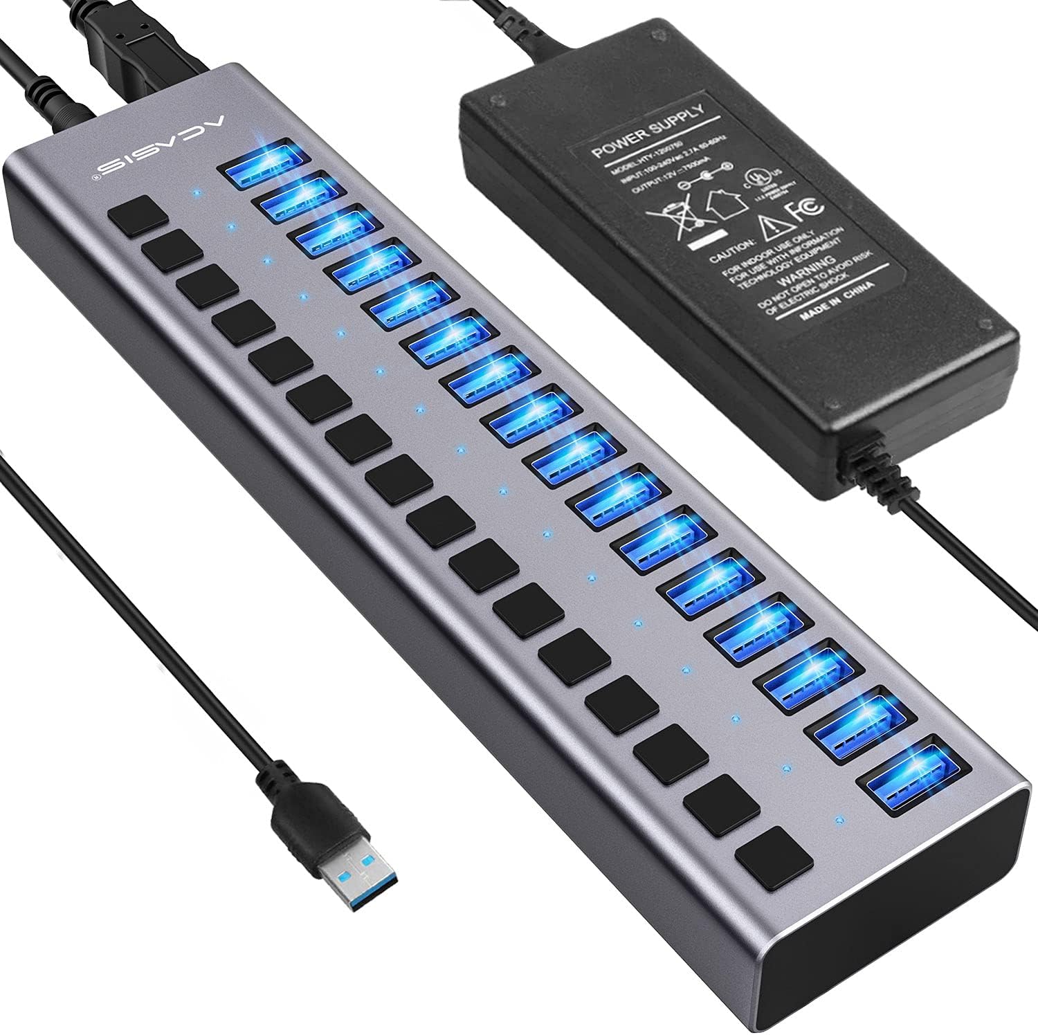 Powered USB Hub - ACASIS 10 Ports 48W USB 3.0 Data Hub - with Individual On/Off Switches and 12V/4A Power Adapter USB Hub 3.0 Splitter for Laptop, PC, Computer, Mobile HDD, Flash Drive and More