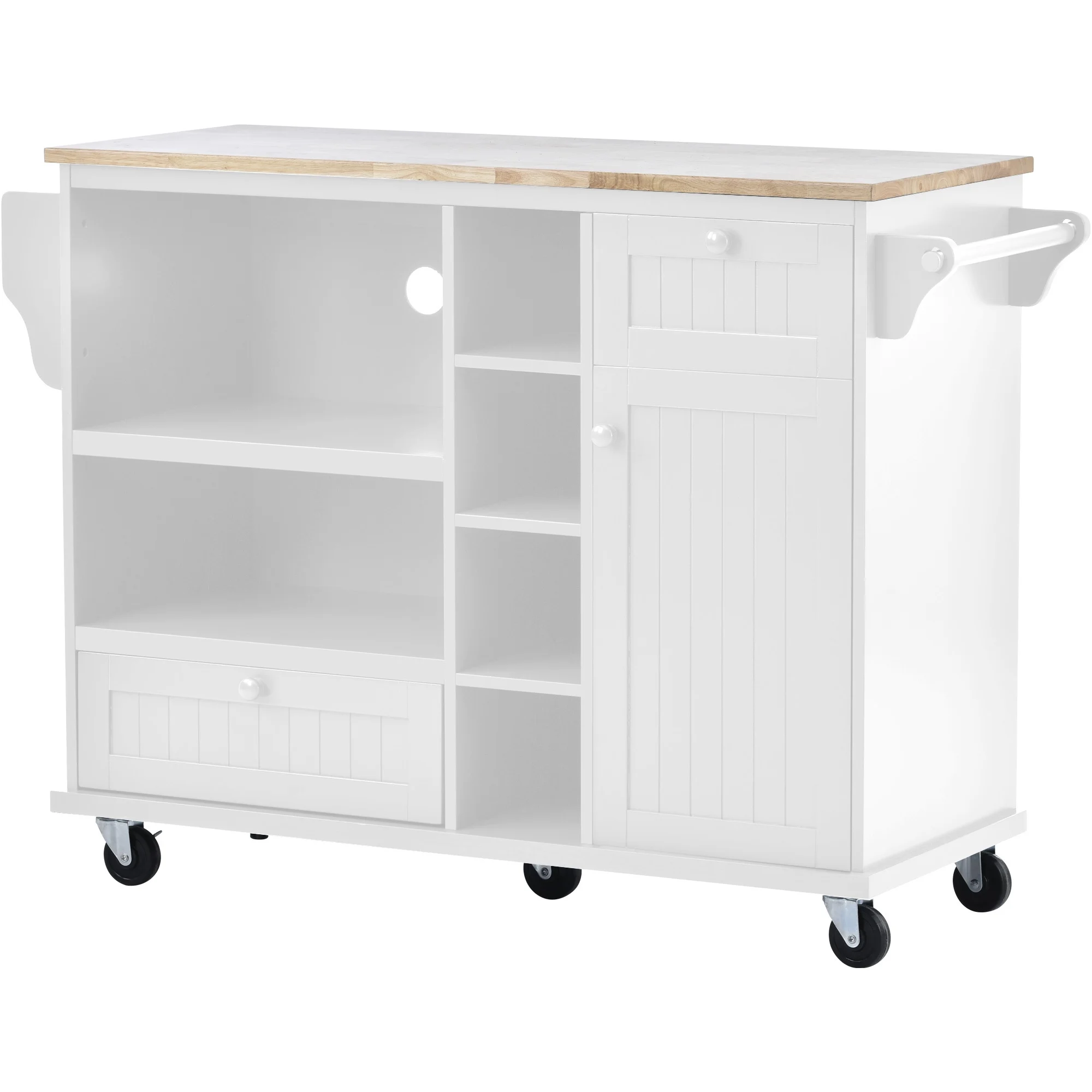 DEALTOPS Kitchen Island Cart with Storage Cabinet and Two Locking Wheels,Solid Wood Desktop,Microwave Cabinet,Floor Standing Buffet Server Sideboard for Kitchen Room,Dining Room,Bathroom-White - Curated Treasures Market