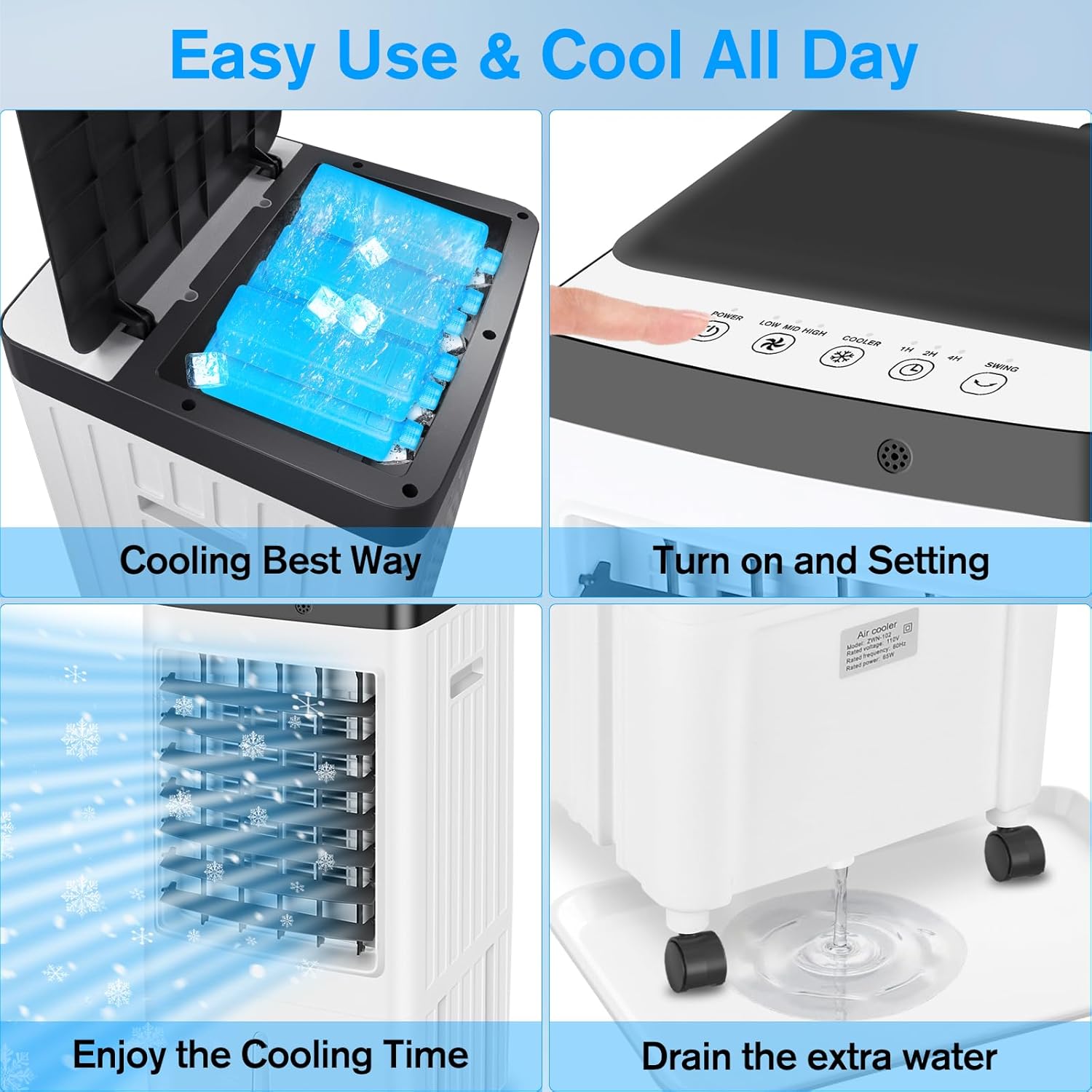 Portable Air Conditioners,20H Cooling Time Room Air Conditioners,3 IN 1 Swamp Cooler with 3.2 Gal Water Tank,Ac Unit with Timer,3 Speeds,75° Oscillation,Air Cooler for Room/Kitchen/Bedroom/Garage