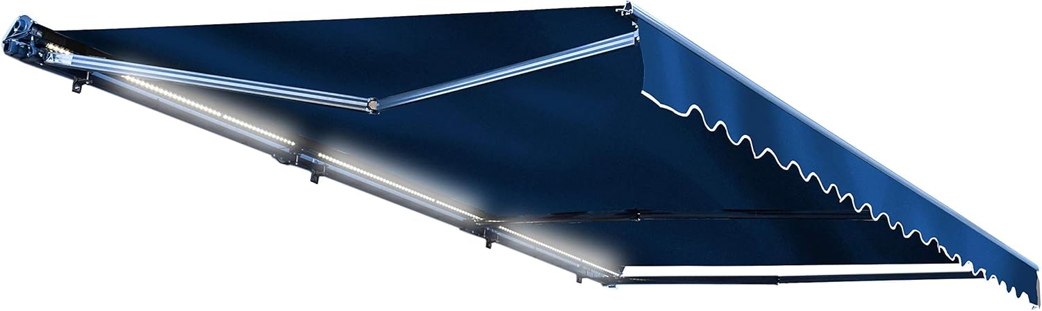ALEKO Retractable 16x10 Feet Motorized LED Luxury Patio Awning - 100% Polyester Canopy, Cover, Sun Shade, Shelter for Yard, Deck, Balcony - UV Protection &ndash; Blue - AWCL16X10BLUE30