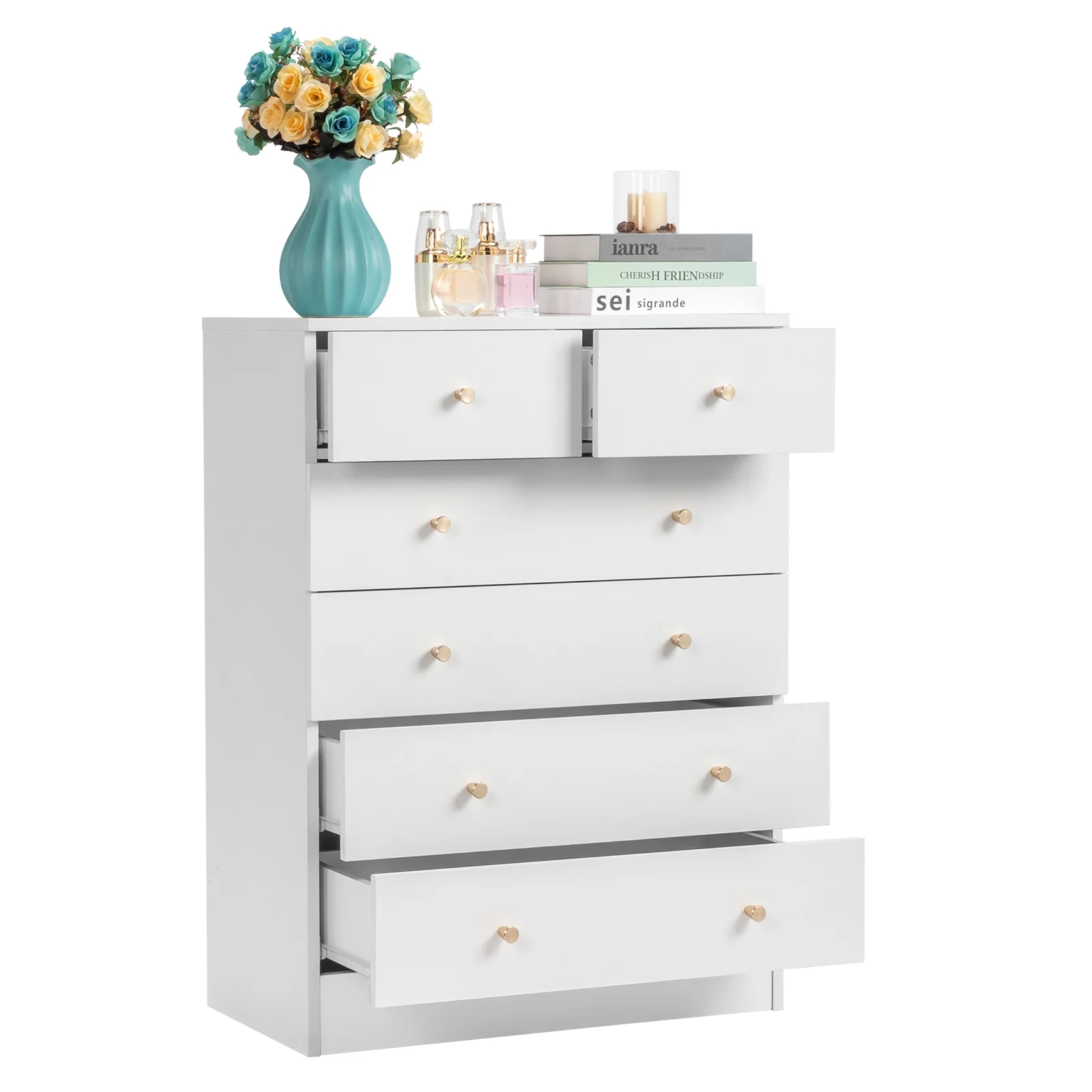 UBesGoo 7 Drawer Wood Dresser for Bedroom, Chest of Drawers, Storage Organization Unit for Clothing, White