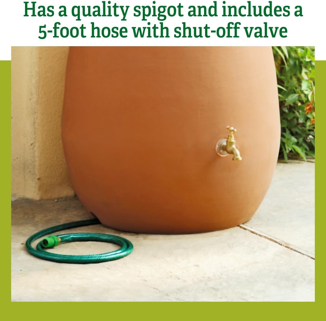 Gardener's Supply Company 65 Gallon Rainwater Collection Urn | Rain Barrel Storage for Rainwater | Eco Friendly Outdoor Rain Catcher & Container | Hose Included | Brass Spigot | Removable Top