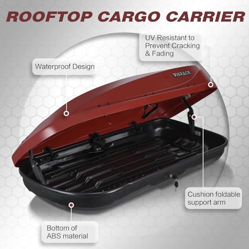 Gray Rooftop Cargo Box Carrier Large 13 Cubic Feet Car Top Mount Travel Luggage Storage, Dual Side Opening, Roof Cargo Boxes Waterproof Rooftop Storage Box Extra Keys, Straps