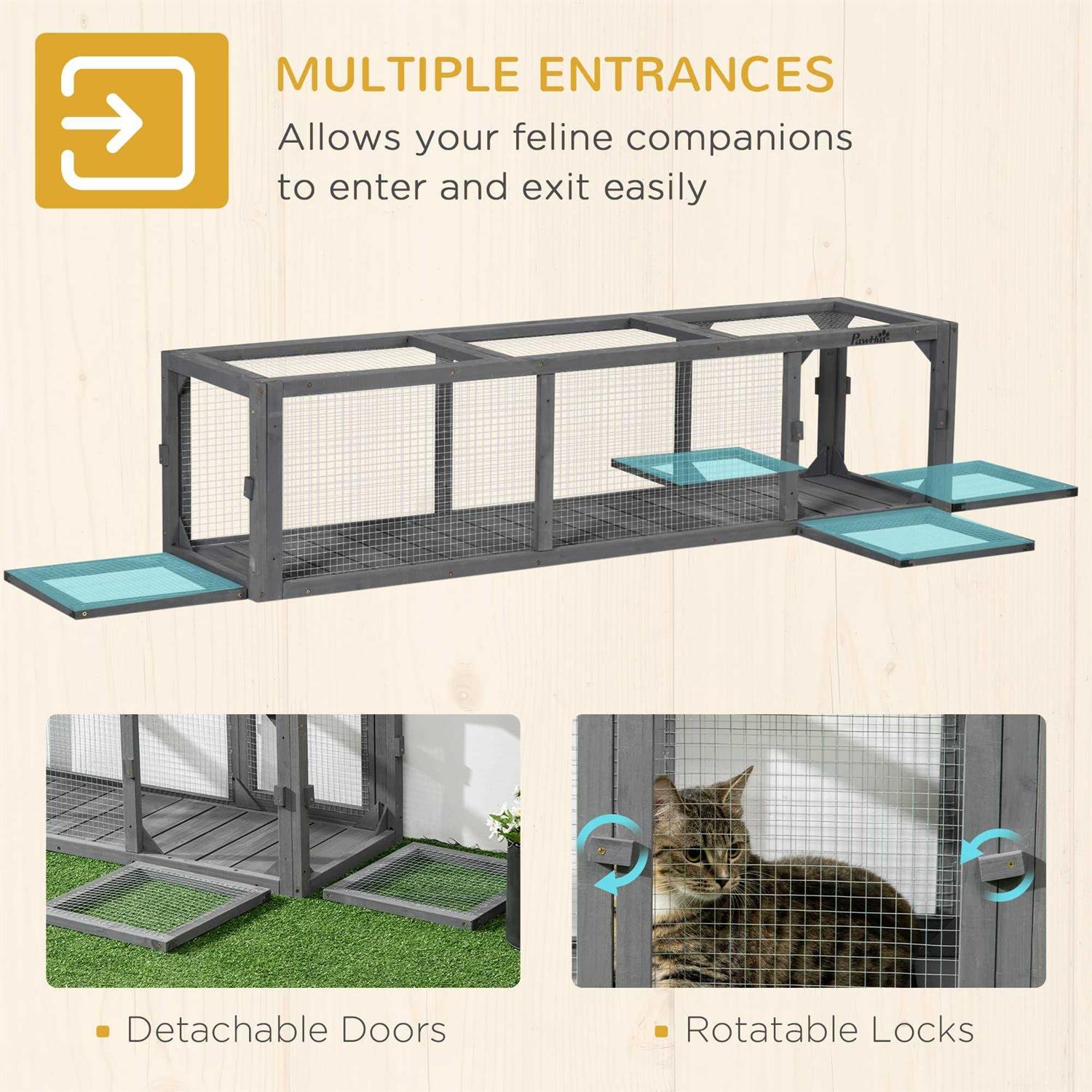 PawHut 59 Long Cat Tunnel with Extendable Design Wooden Outdoor Cat Tunnel House with Weather Protection - Pet Supplies online store