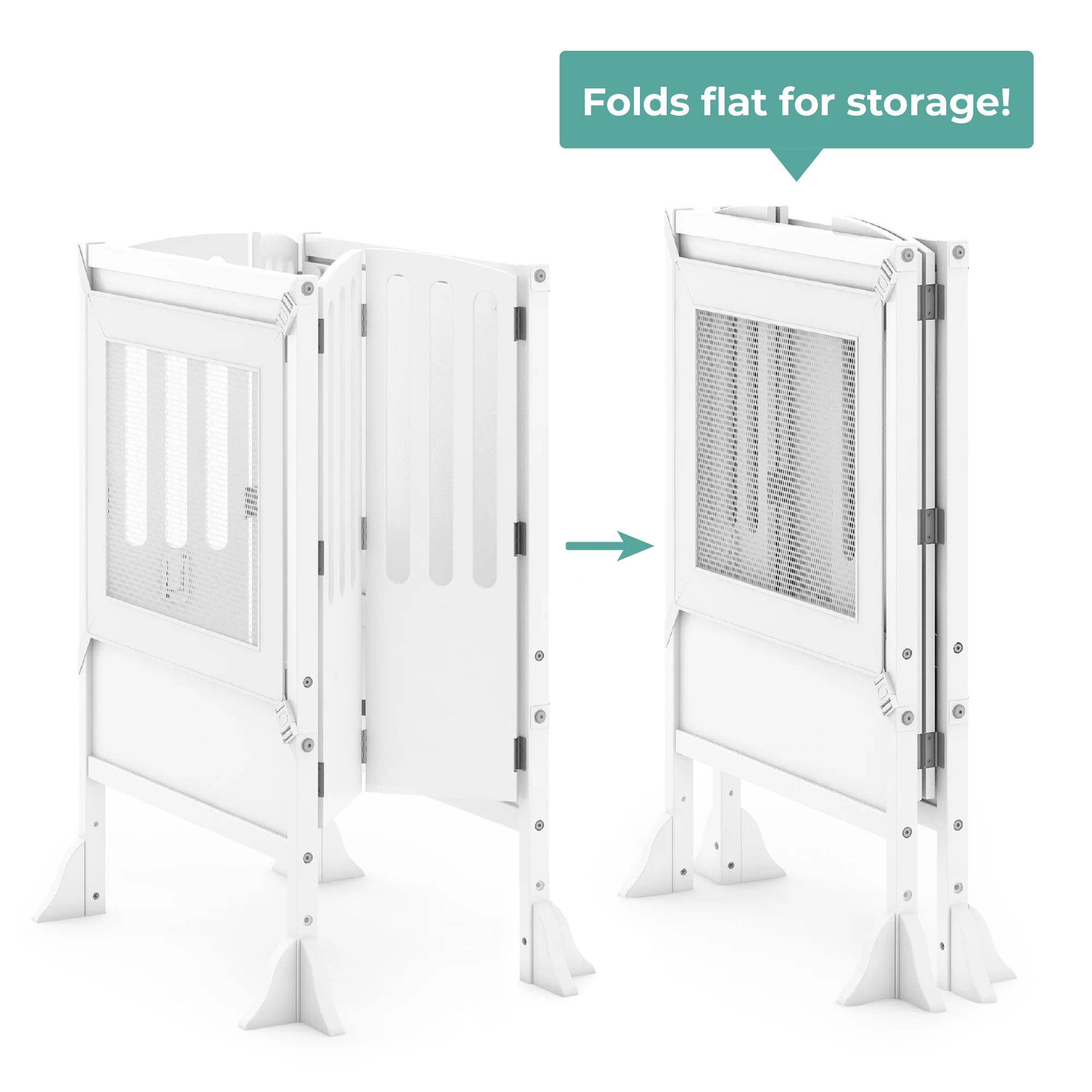 Guidecraft Contemporary Double Kitchen Helper® Stool - White: Extra-Wide Foldable Safety Tower for Two Toddlers; Adjustable Height, Wooden Counter Step Stool | Little Kids Learning Furniture