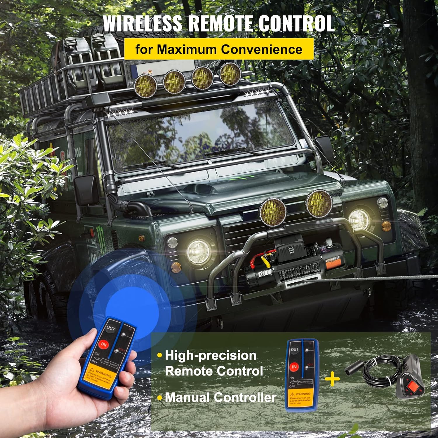 VEVOR Truck Winch 12000lbs Electric Winch Synthetic Rope with Wireless Remote Control and Powerful Motor for UTV ATV & Jeep Truck and Wrangler in Car Lift