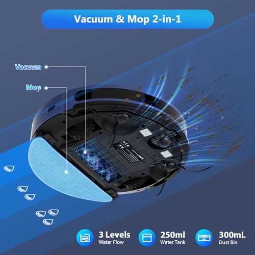 Tikom L9000 Robot Vacuum and Mop Combo, LiDAR Navigation, 4000Pa Robotic Vacuum Cleaner, Up to 150Mins, Smart Mapping, 14 No-go Zones, Good for Pet Hair, Carpet, Hard Floor
