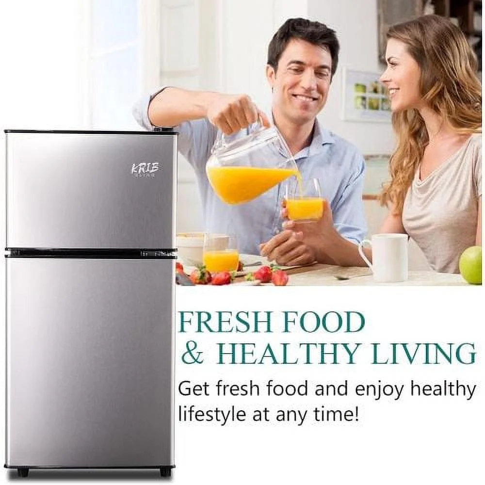 3.5 Cubic Feet Refrigerator, ZPL Compact Refrigerator, Mini Fridge with Freezer and 2 Door, 7 Level Thermostat Removable Shelves for Kitchen, Dorm, Apartment, Bar, Office, Silver