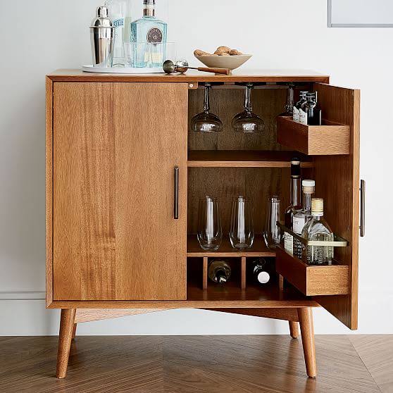 Mid-Century Bar Cabinet - Small, Acorn - Bar Accessories - Bar Carts u0026 Storage - Bar Organization