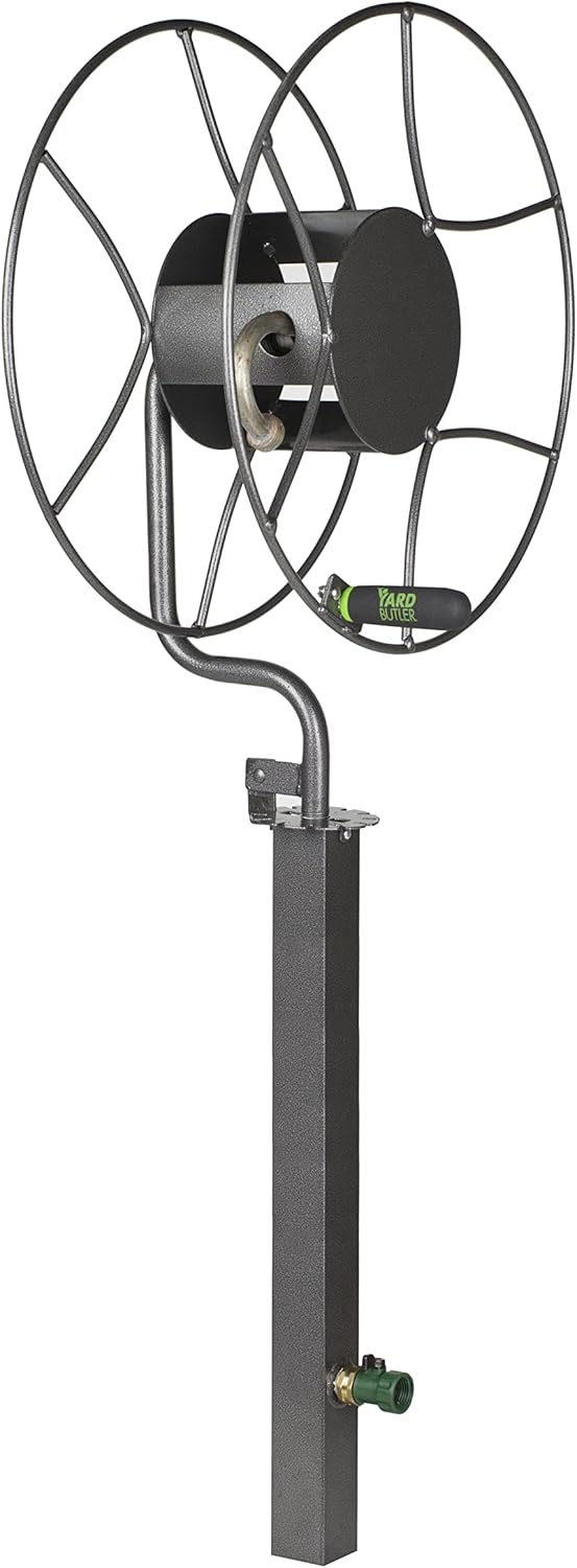 Yard Butler Free Standing Swivel Hose Reel - Water Hose Caddy For Yard or Garden - Outdoor Garden Hose Accessories, Water Hose Reel Rotate 360 Degree, Freestanding Metal Outdoor Water Pipe Stand