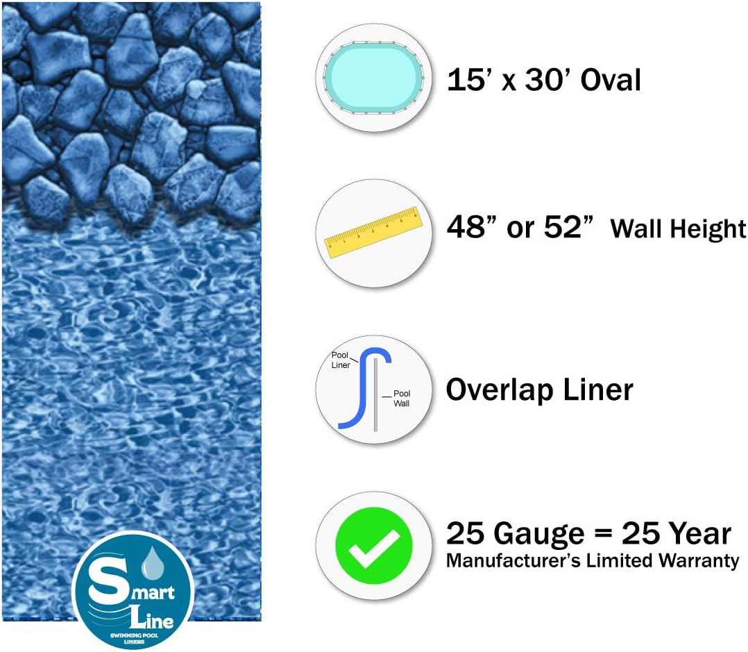 Lake Effect Pools 'Galeria' 15' Foot x 30' Foot Oval above Ground Swimming Pool | 52" Inch Height | Bundle Kit | Boulder Swirl Liner | A Frame Ladder | Sand Filter System with Pump | Skimmer