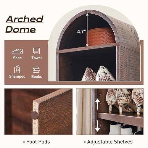 71" Tall Arched Bookshelf, 7 Tiers Arch Bookcase with Storage, Modern Farmhouse Book Shelf with Adjustable Shelves, Wood Bookshelf w/Open Display Shelves for Living Room, Office (Natural)