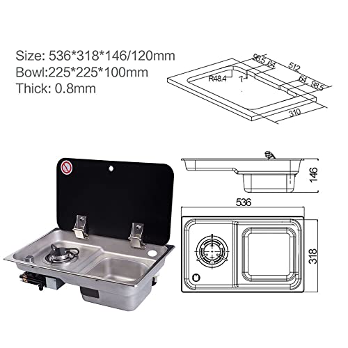 RV Stove Propane,Sink Faucet Cooktop ComboPortable LPG Cooktop Stove with Cover,Built-In Gas Hob with Sink and Faucet for RV Picnics Camper Outdoor