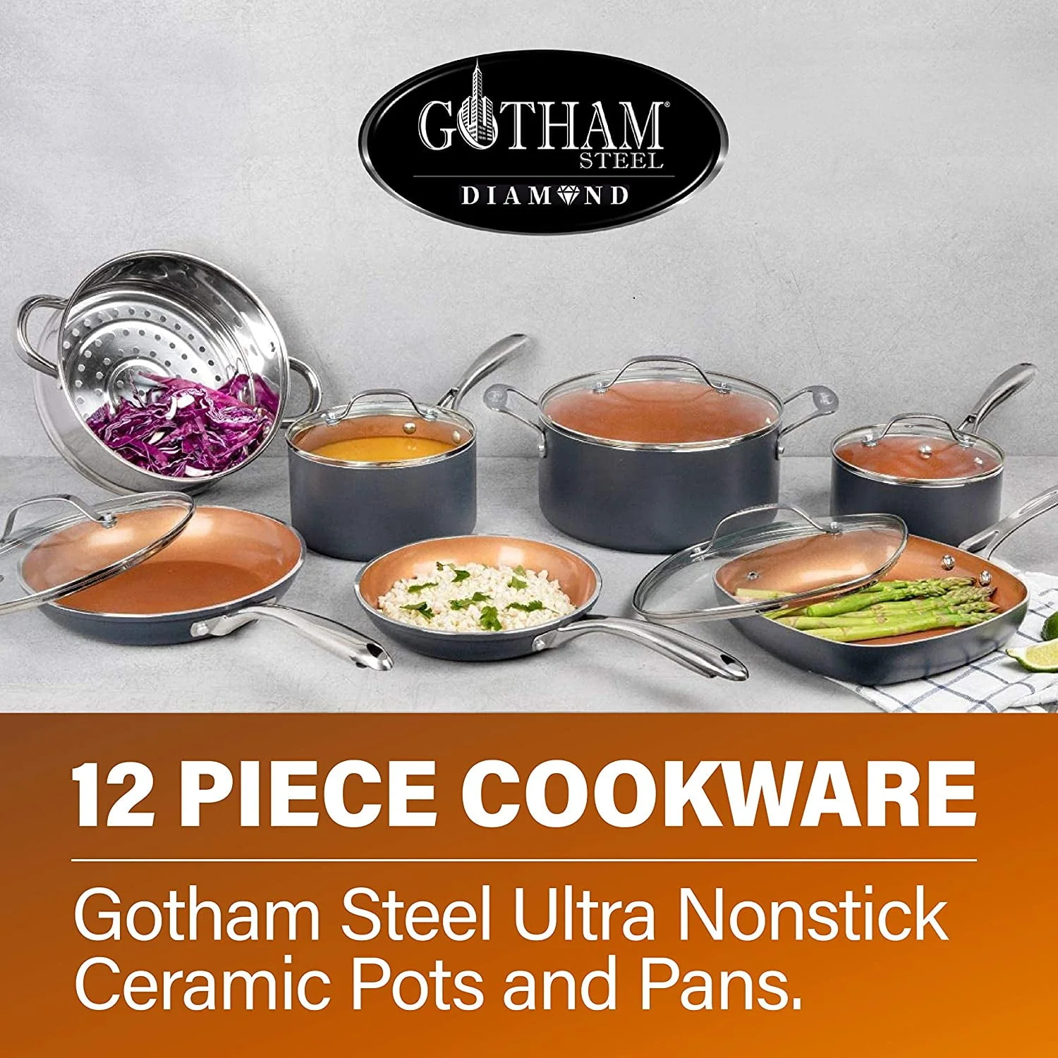 Gotham Steel Pots and Pans Set, 12 Pieces Kitchen Set with Non-Stick Ti-Cerama Copper Coating – Includes Skillets, Fry Pans and Stock Pots, Ocean Blue