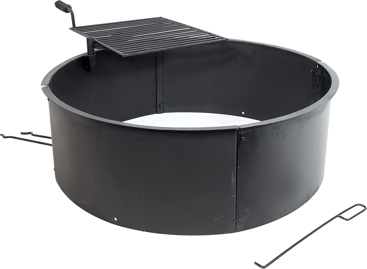 Sunnydaze Wood Burning Fire Pit - Campfire Ring with Cooking Grate and Fire Poker - 36 Inch Outdoor Camping Firepit - Heavy Duty 2mm Thick Steel - BBQ Grill