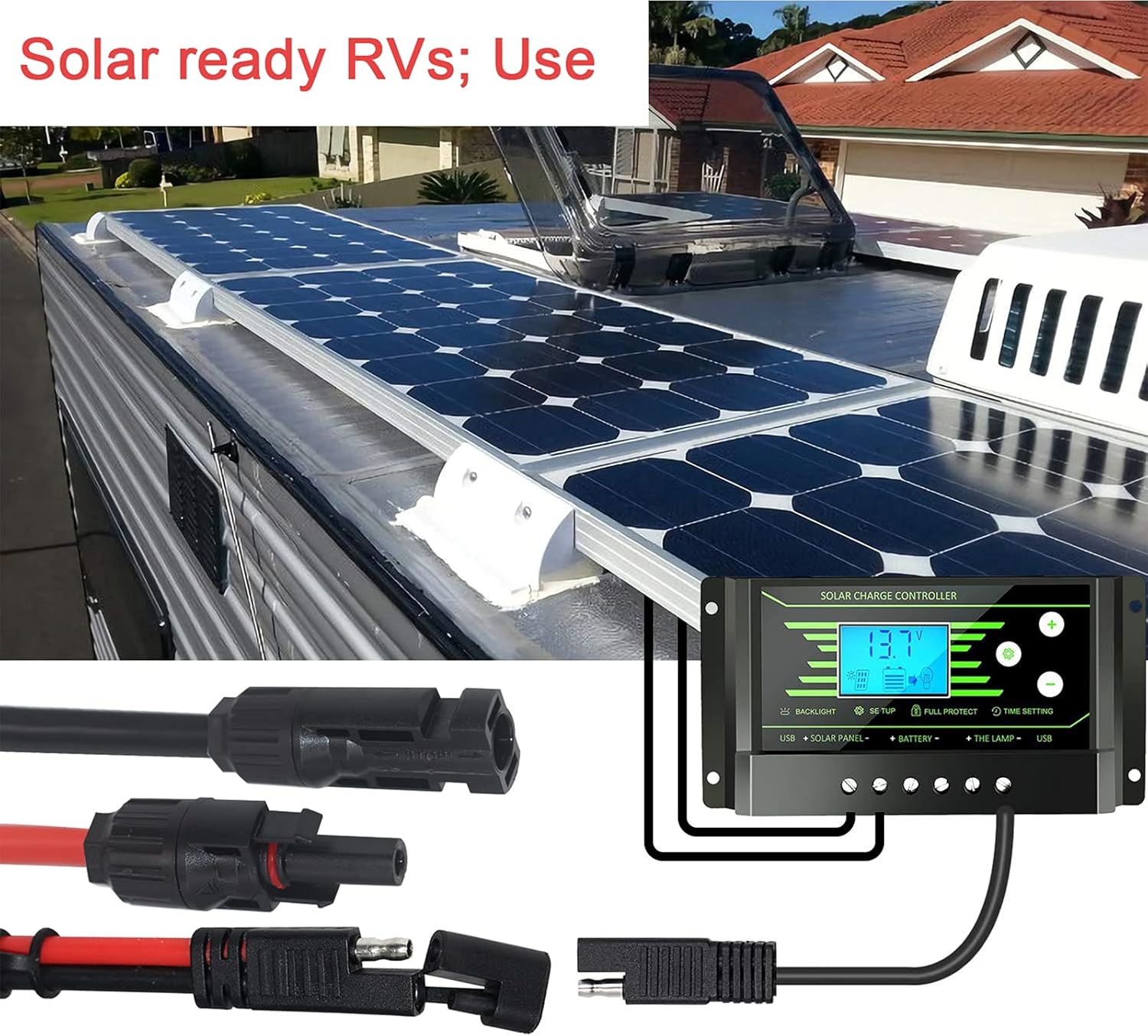 Solar Panel Connector to SAE Cable - 2Ft 10AWG PV Panel Male and Female Connectors to SAE Quick Release Plug Power Cable with SAE Polarity Reverse Adapter for Solar Battery Generator, IP67 Waterproof