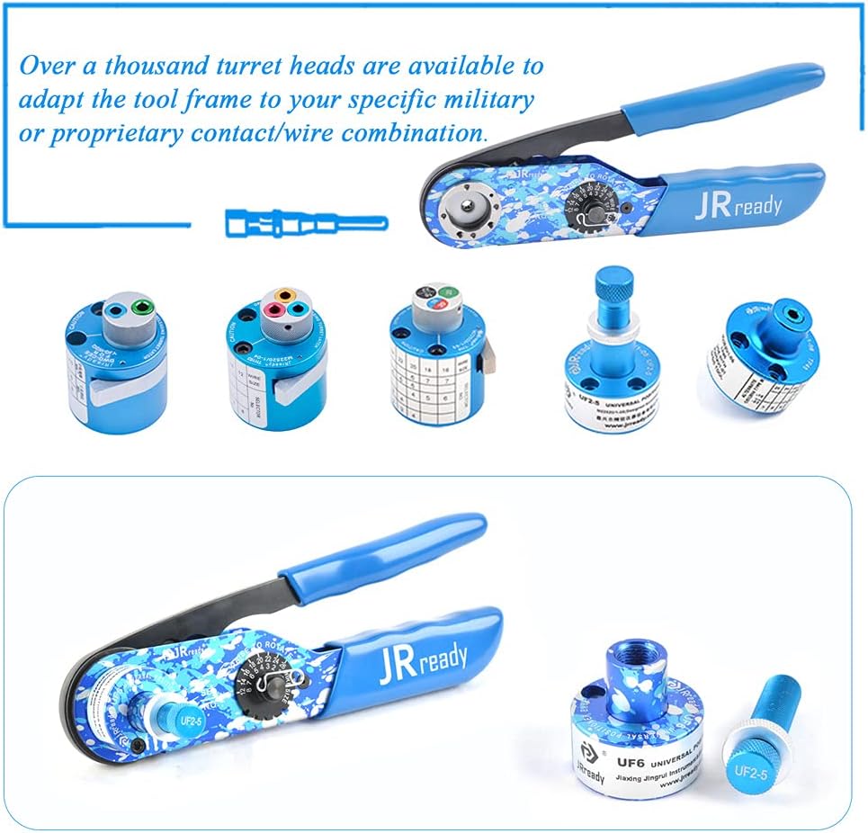 JRready ACT-M201 8 indent crimping tool design according M22520 1 01 for heavy duty circular rectangular electrical connector 38999 26482 etc. wire 12-26 awg 12 16 20 solid barrel contact