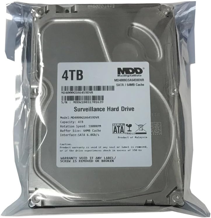 MaxDigitalData 4TB 64MB Cache 5900PM SATA 6.0Gb/s 3.5" Internal Surveillance CCTV DVR Hard Drive (MD4000GSA6459DVR) - w/ 2 Year Warranty Pack of 2