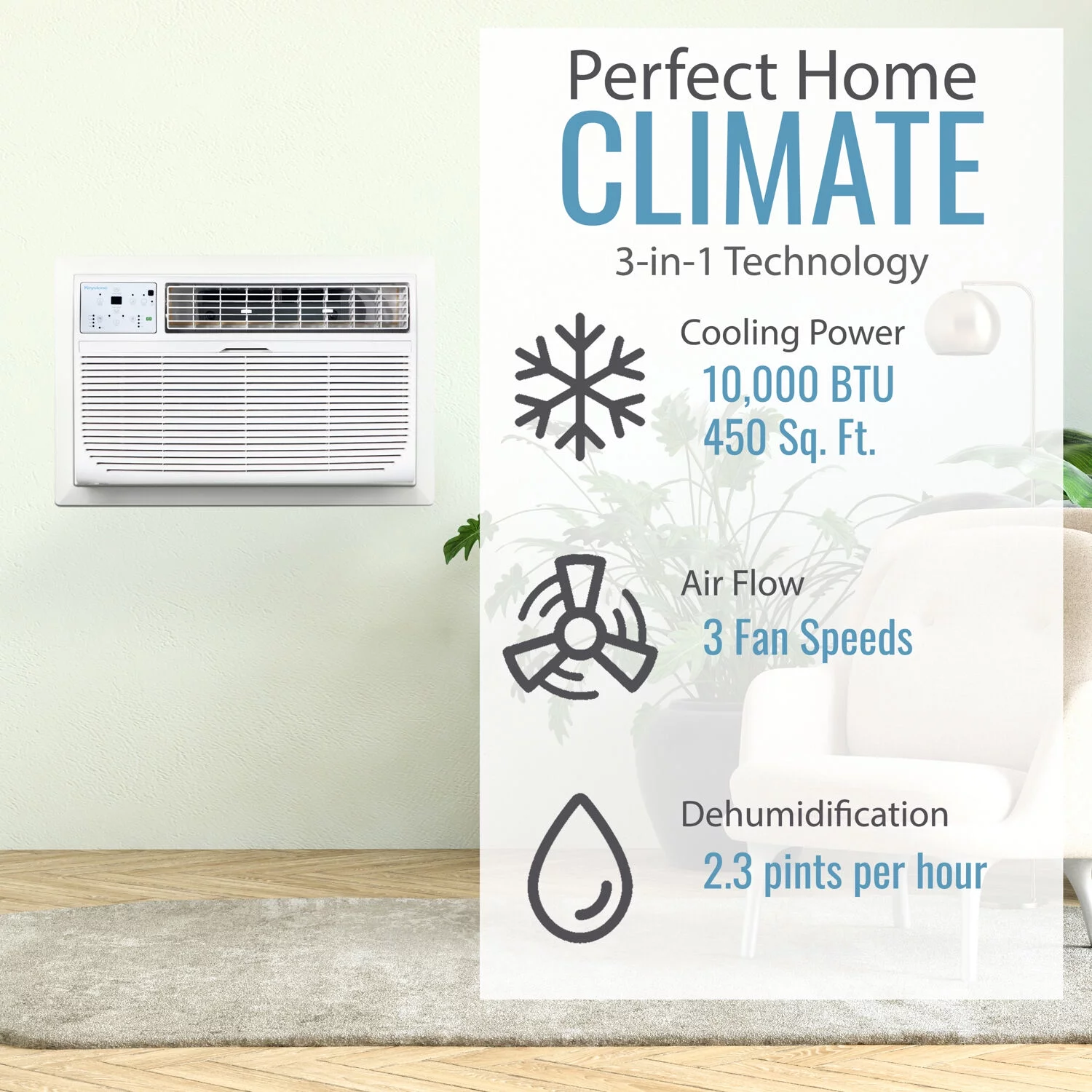 Keystone 10,000 BTU 115-Volt Through-the-Wall Air Conditioner with Remote, White, KSTAT10-1C