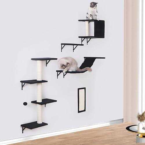 Modern Wall-Mounted Cat Furniture 5pcs Cat Wall Shelves Wooden Cat Climber Cat House, Bridge, Tree, Steps, and Scratcher - Pet Supplies online store