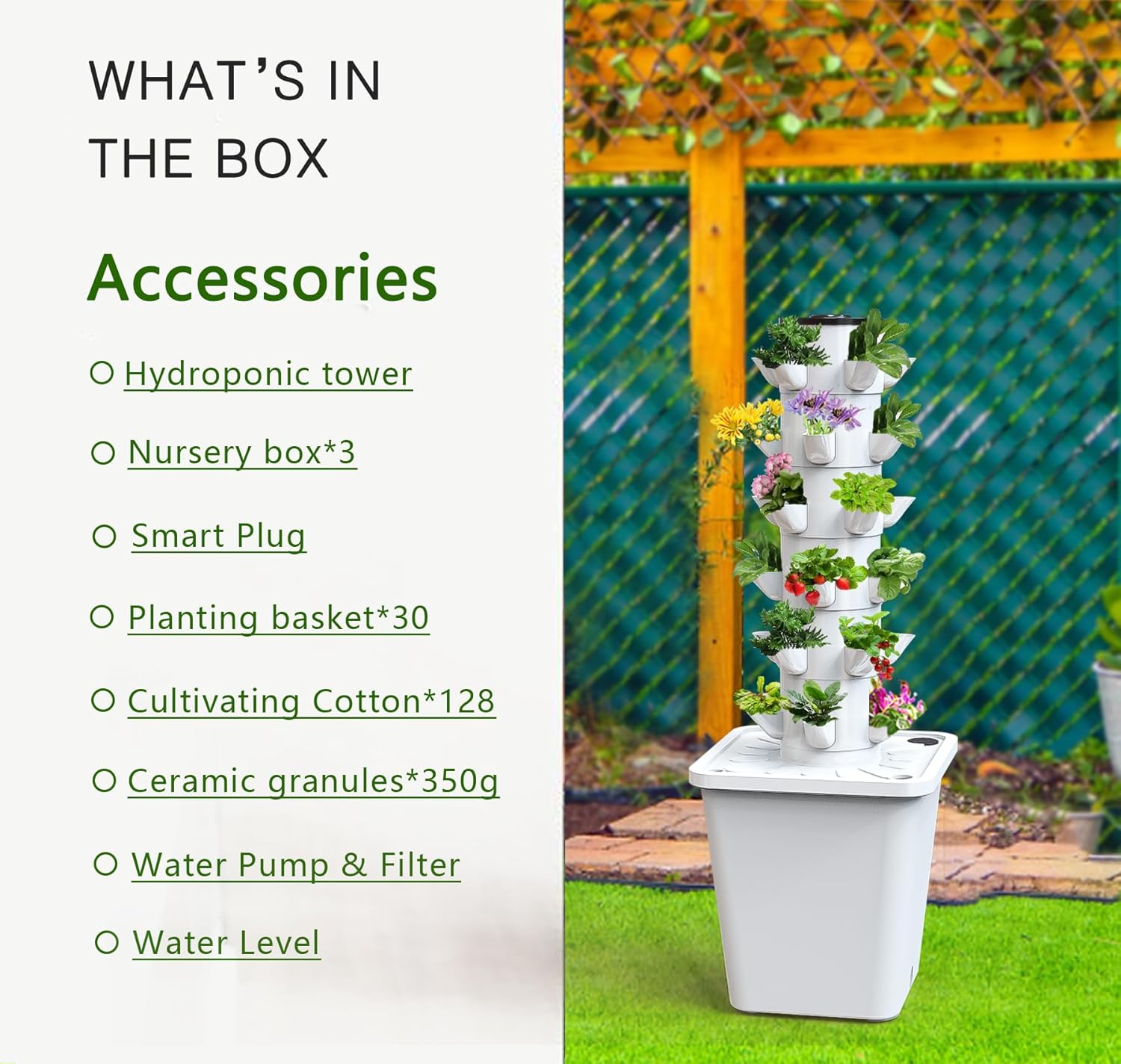 Sjzx Tower Garden Hydroponics Growing System,Indoor Smart Garden,Nursery Germination Kit Including Smart Plug，Water Pump(No Seedlings Included)