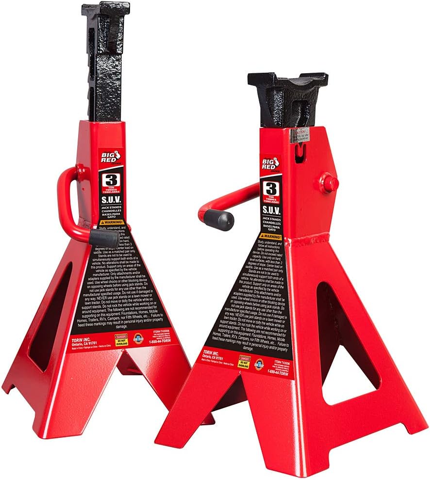 BIG RED T43006 Torin Steel Jack Stands (Fits: SUVs and Extended Height Trucks): 3 Ton (6,000 lb) Capacity, Red, 1 Pair Pack of 2
